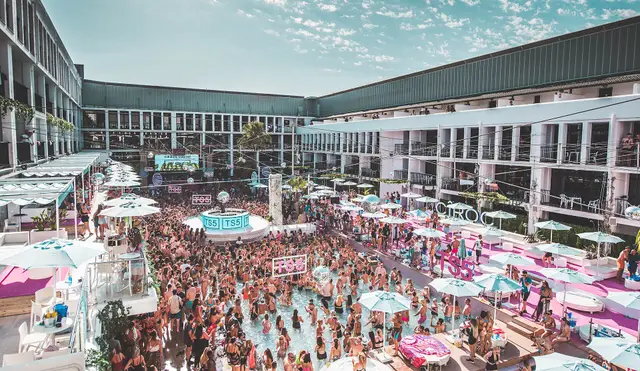 A pool party in the courtyard of Ibiza Rocks Hotel